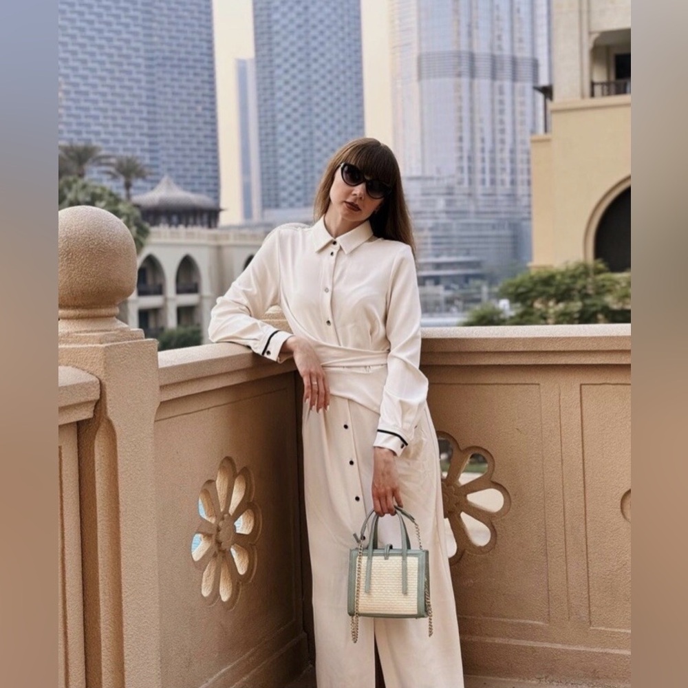 Zara Ecru Cream Belted Shirt Dress Size M